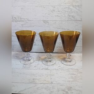 Crate&Barrel Amber and Clear Goblets